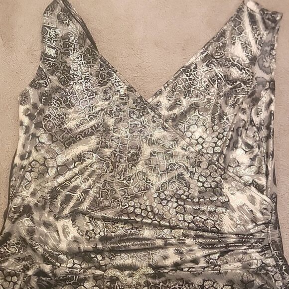 Janine Elegant Gray/silver Leopard Jumpsuit Sz M - Picture 6 of 9